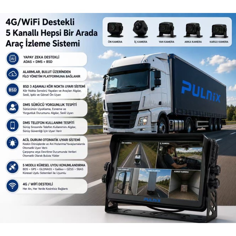 ARAÇ MONİTÖRÜ PULNİX PLX-715 AKILLI ANALİZ 5 KANAL MONİTÖR