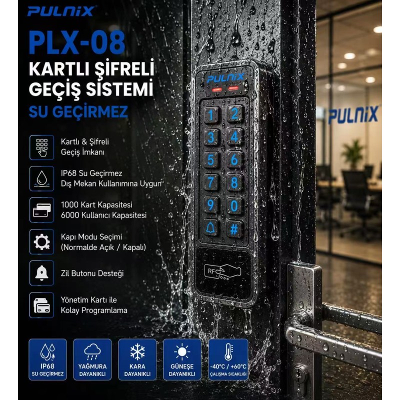 PULNİX-PLX-08 KARTLI ŞİFRELİ GEÇİŞ SİSTEMİ SU GEÇİRMEZ