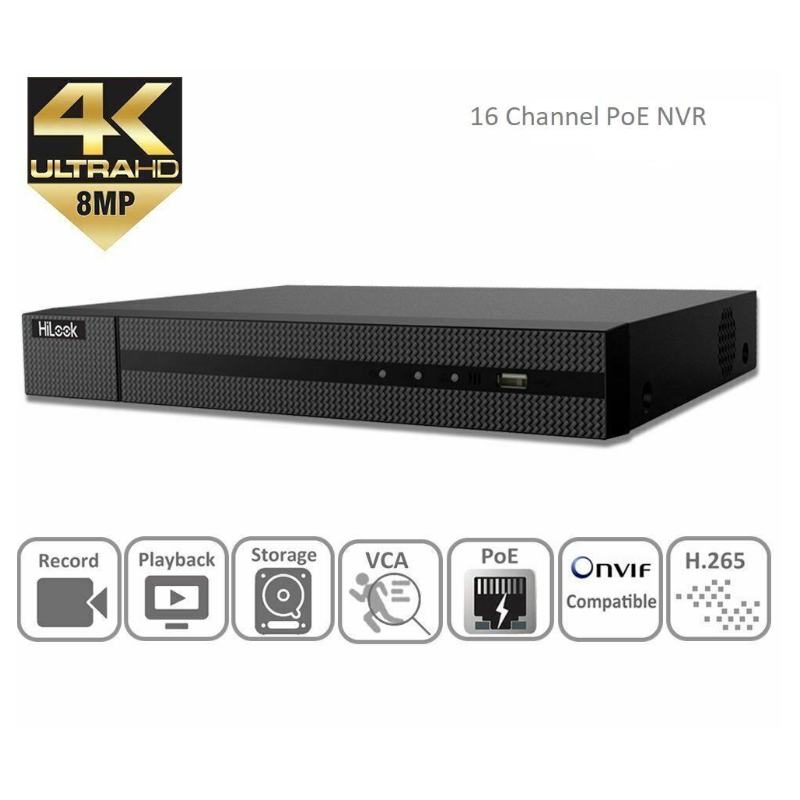 HILOOK NVR-216MH-C/16P 16 KANAL 16 PORT POE 8MP 4K 2XHDD NVR KAYIT CİHAZI