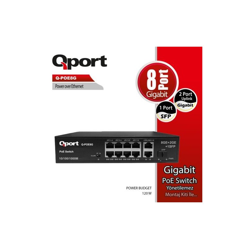 QPORT Q-POE8G 8 PORT GIGABIT + 2 PORT GIGABIT UPLINK POE SWITCH