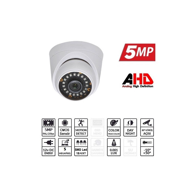 EZCOOL EZ-5025HD 5 MP 3.6MM LENS AHD DOME KAMERA