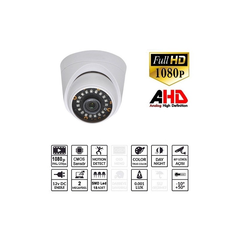 EZCOOL EZ-5020HD 2 MP 3.6MM LENS AHD DOME KAMERA
