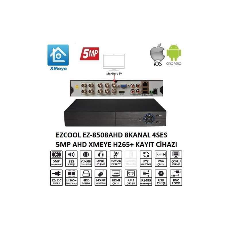 EZCOOL EZ-8508AHD 8 KANAL 5 MP 1HDD XMEYE KAYIT CİHAZI