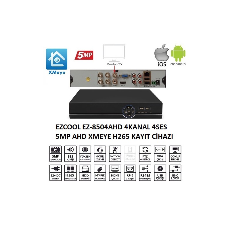 EZCOOL EZ-8504AHD 4 KANAL 5 MP 1HDD XMEYE KAYIT CİHAZI